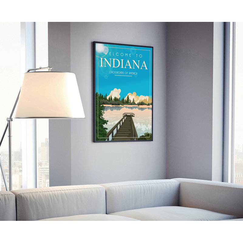 Indiana Retro Style State Travel - Impression rectangulaire sans cadre, L 12 po x H 18 po