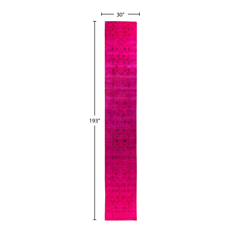 Tapis de couloir unique noué à la main Rachal - rose, 2 pi 6 po x 16 pi 1 po
