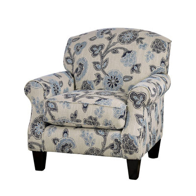 Transitional Style 1Pc Floral Chair Medium Density Foam Rolled Arms Ivory Finish