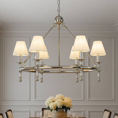 Abdijabar 6 Light Farmhouse Wagon Wheel Chandelier With Shade For Dining Room