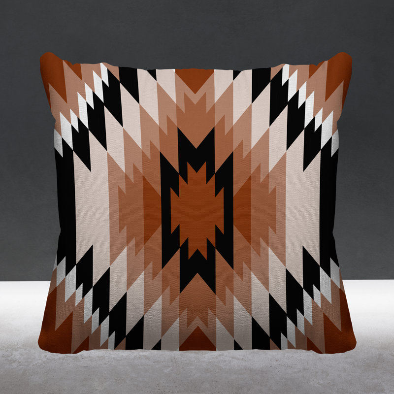 Coussin décoratif intérieur / extérieur Juan Southwestern, L 19 po x H 19 po, Orange brûlé