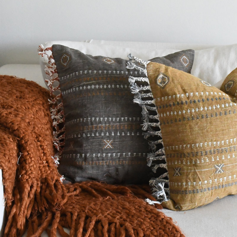   Handwoven Embroidered Pillows, Brown