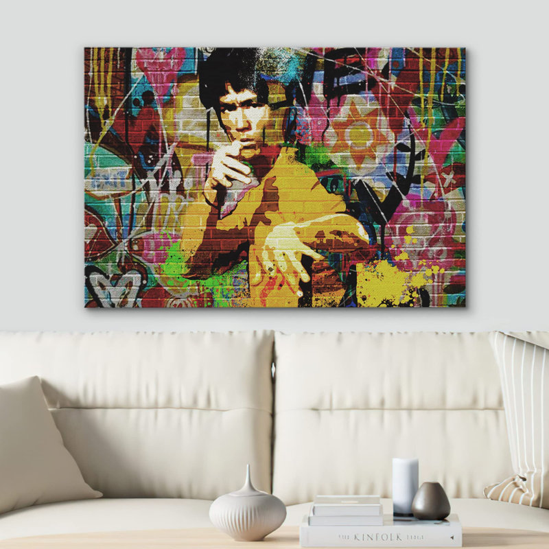 Kung-fu martial artiste Bruce Li Graffiti Street Art Portrait célébrités Pop Art Wall Decor urbain sur toile, Toile tendue