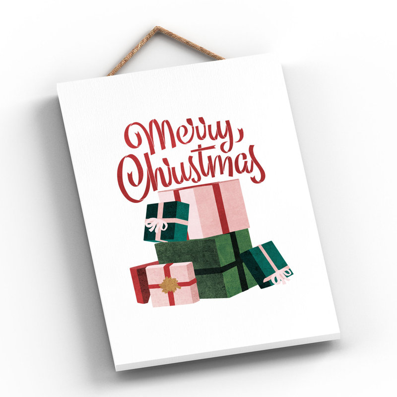 Xmas Merry Christmas Wooden Plaque, 28.5cm H x 18.5cm W x 0.9cm D