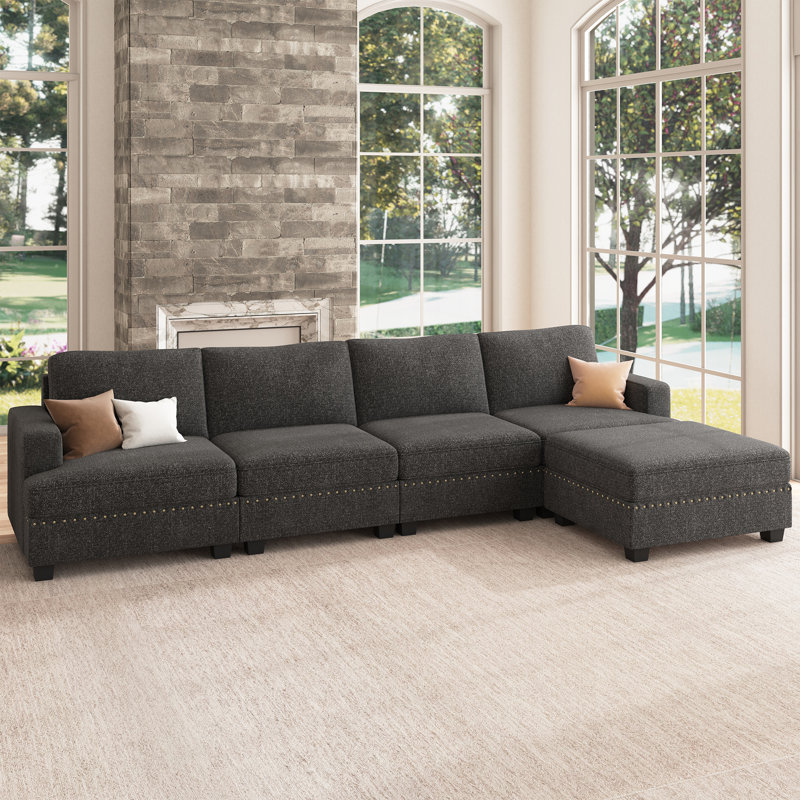 Canapé modulaire en L Anureet, Polyester gris foncé