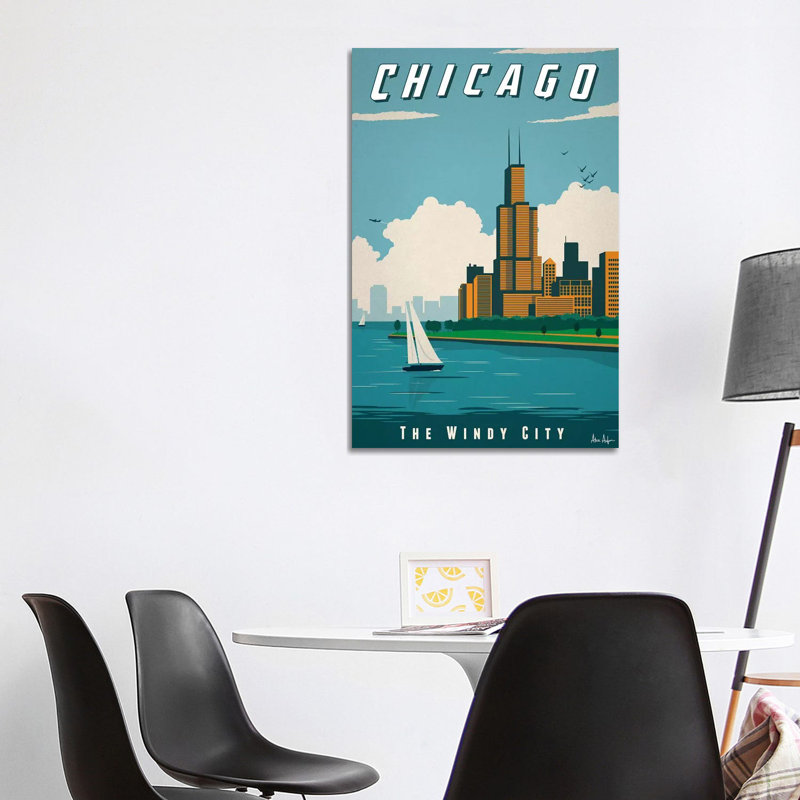 Chicago-impression d’art graphique, Toile tendue, Pas de tapis, H 40 po x l 26 po x P 1,5 po