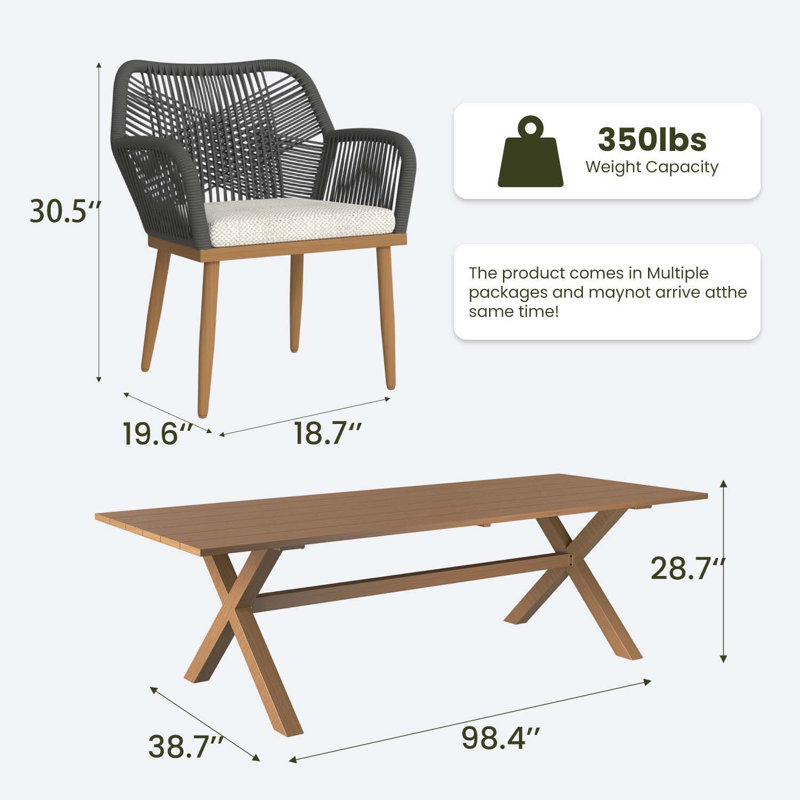 Ensemble de salle à manger d'extérieur 11 pièces avec table de salle à manger rectangulaire et 10 chaises, 10, Brun