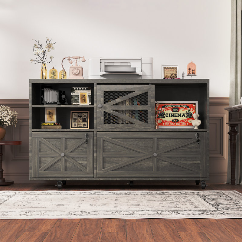 Lateral File Cabinet With Lock, 2 Drawer Mobile Filing Cabinet For Letter/legal/a4 Size, Open Storage Adjustable Shelf For Home Office Cabinets