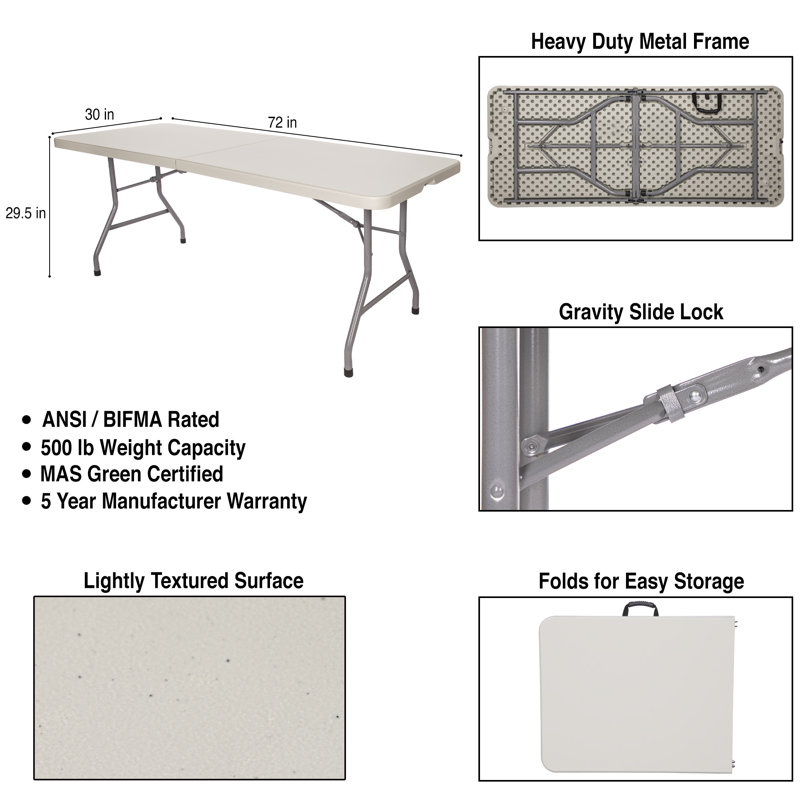 Hampden 72" Gray Plastic and Steel Fold-In-Half Table