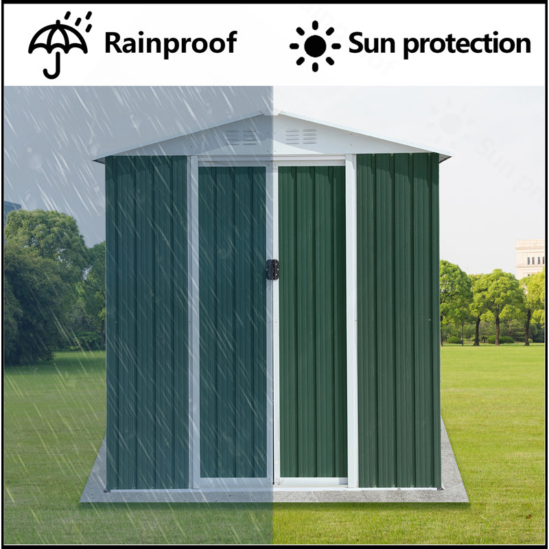 6Ftx4ft Apex Roof Green Outdoor Tool Storage House Garden Shed With Aluminum Alloy Frame And Sliding Door, Green