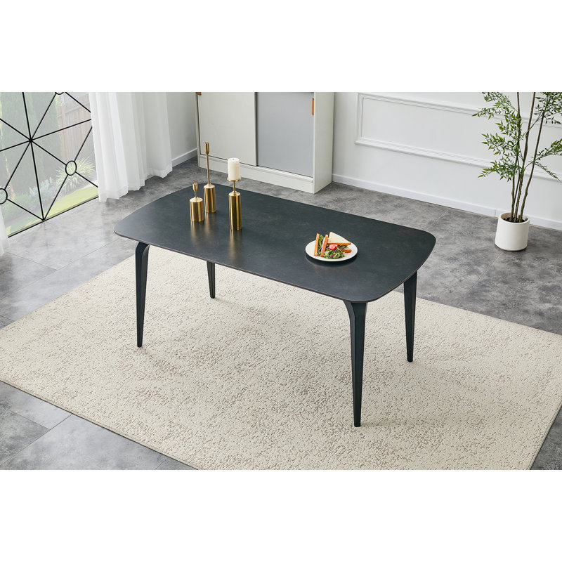 Modern Rectangular Dining Table, Premium Sintered Stone Tabletop With Sturdy Base, Heat-Resistant & Scratch-Resistant Kitchen And Dining Room Table(Pandora, 1 Table)