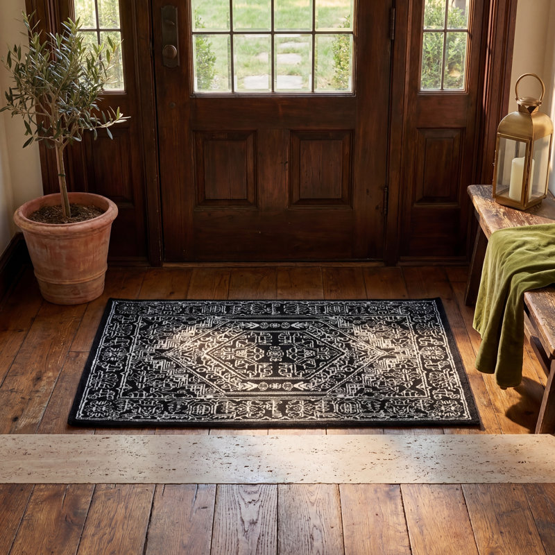 Tapis oriental Lesbury Performance, Rectangle 6' x 8', Black/Ivory