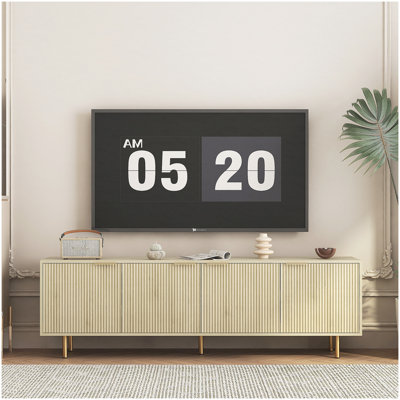 Meuble télé moderne en bois cannelé de 68 po, centre de divertissement avec portes de rangement, meuble télé console pour téléviseur de 55 po et plus, salon