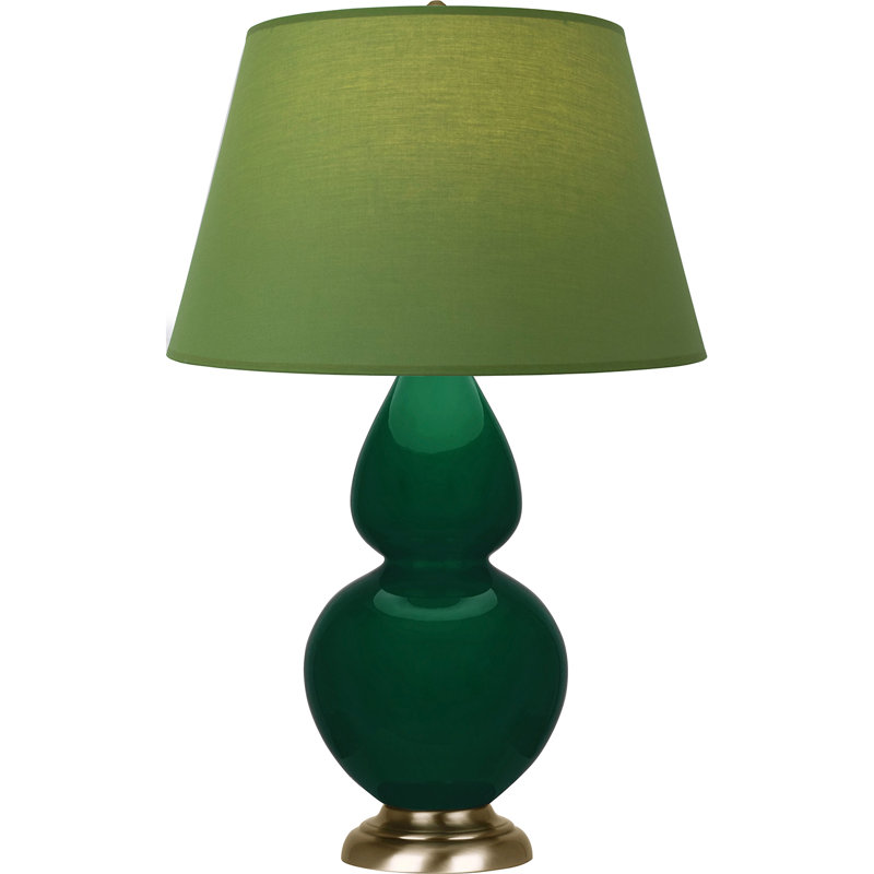 Lampe de table double gourde en céramique, Thé vert / taupe, Jungle glacé / laiton, Laiton
