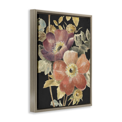 Paire de fleurs rétro sur cadre flottant foncé, design par Lanie Loreth