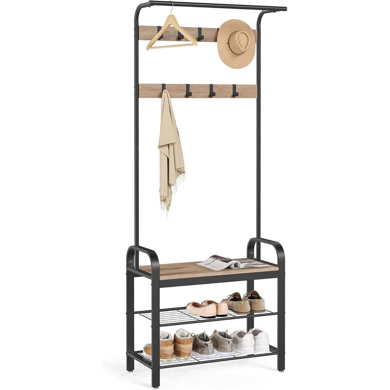 Metal Freestanding 9 - Hook Coat Rack, Camel Brown