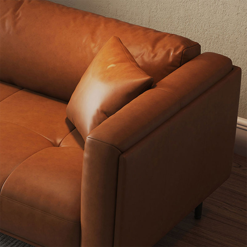 Causeuse-coussin modulaire en cuir véritable brun, Brun, 30.31" H x 84.65" W x 35.43" D