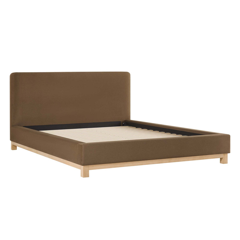 Modern Velvet Upholstered Platform Bed with Slight Wingback Headboard and Solid Wood Frame, Low Profile Design