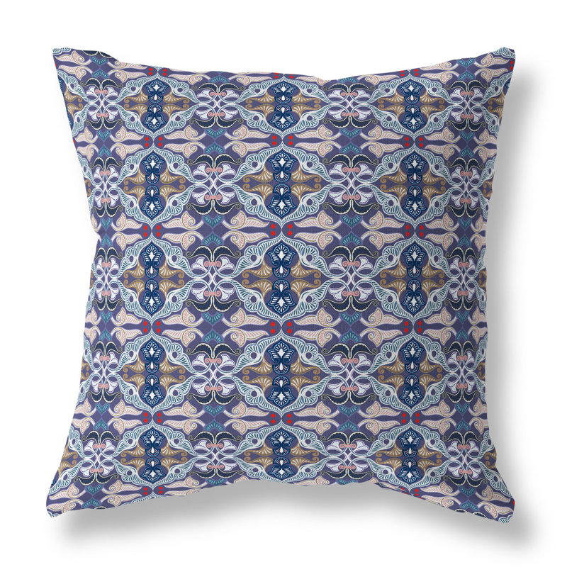 Coussin décoratif floral intérieur / extérieur Floral Elegance, H 16 po x l 16 po, Bleu / blanc / amande
