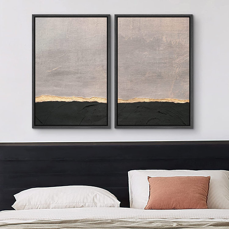 Ensemble de 2 peintures encadrées sur toile, H 36 po x l 48 po x P 1,5 po, Noir