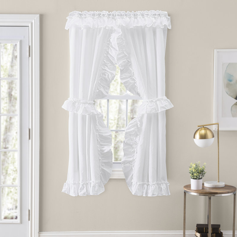 Ellis Cotton Blend Semi Sheer Curtain Pair, 27" W x 63" L, White