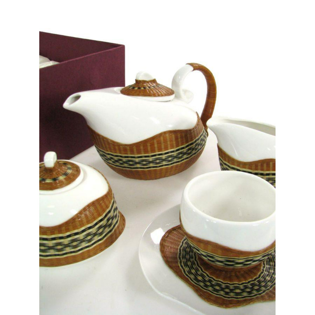 Tea Cup With Teapot And Milk Jug 9 Pieces Decor Bamboo Walnut
