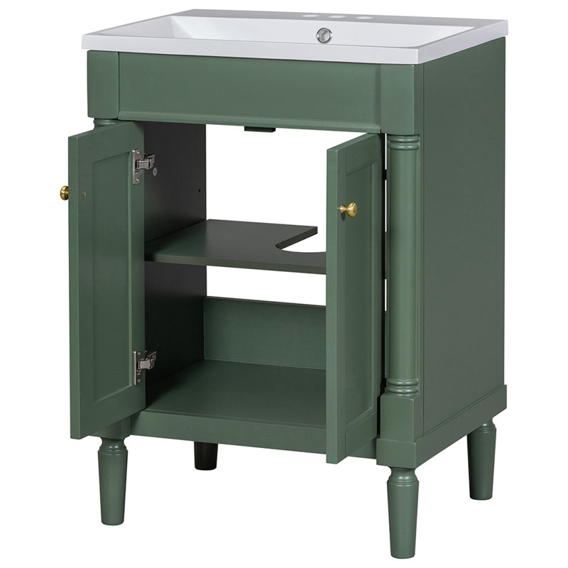 Emilda 24.01'' Single Bathroom Vanity with Solid Wood Top, Green