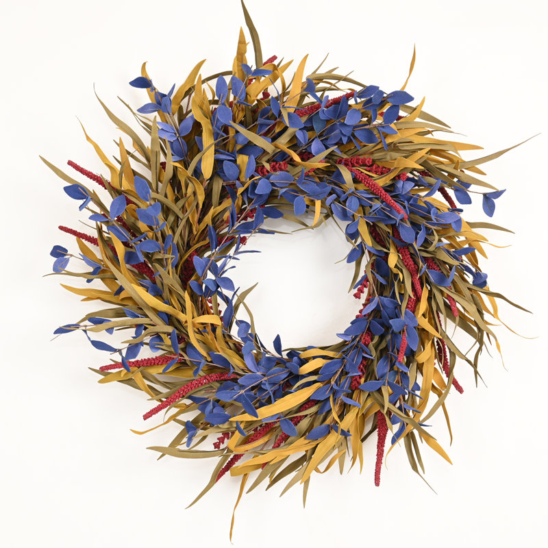 Grande couronne de blé artificielle 26 po Eucalyptus