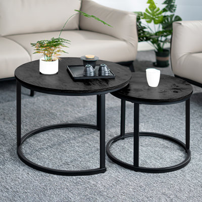 2in1 Round Coffee Table Set Modern Nesting Style End Table