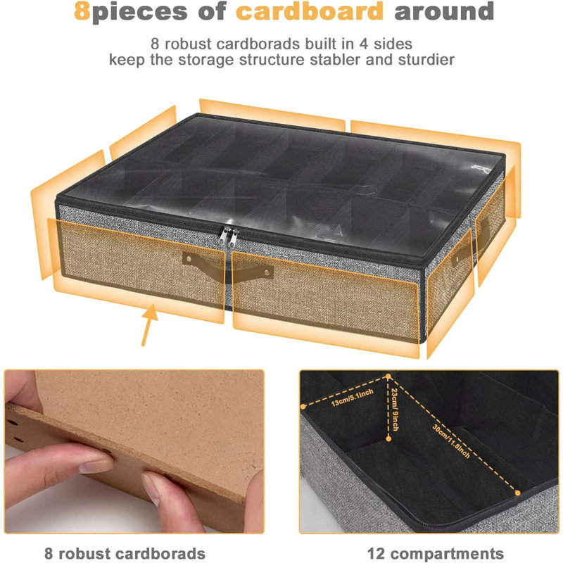 Organisateur de rangement de chaussures sous le lit pour placard pouvant accueillir 24 paires de bacs de rangement de chaussures robustes sous le lit, ensemble de 2 (noir semblable au lin)
