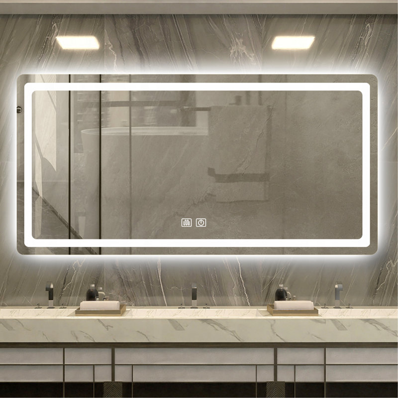 Miroir de salle de bain élégant avec fonctions intelligentes et fonctionnalité antibuée