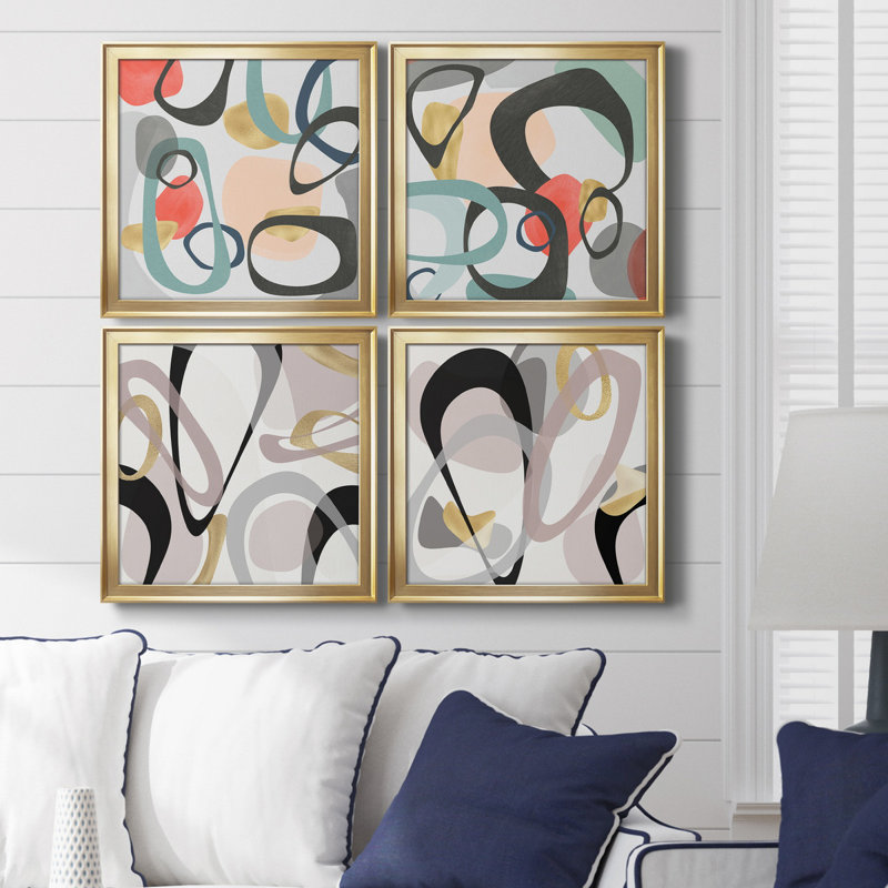 Dessau I - ensemble de 4 impressions sur toile encadrées, Or, H 26,5 po x l 106 po x P 1,5 po
