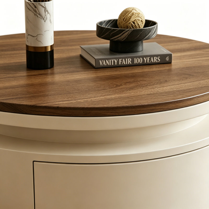 Table basse French Vintage, H 13,38 po x L 27,55 po x l 27,55 po, Brun noisette / crème