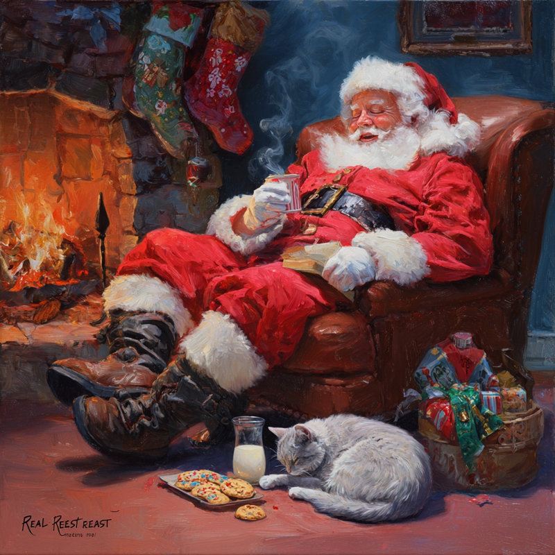 «Relaxed Santa Evening», toile, H 12 po x l 12 po