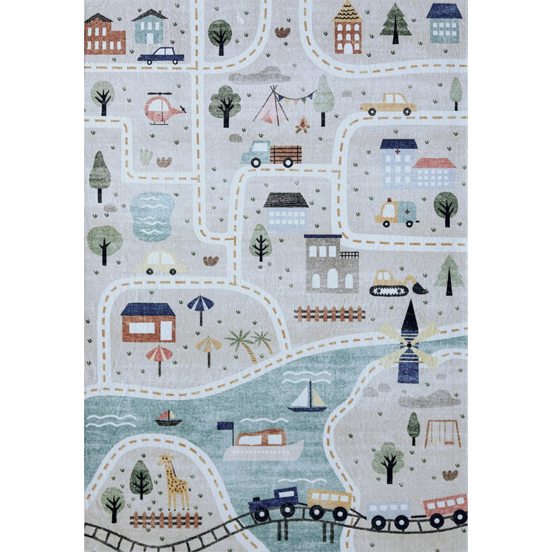 Rectangle Juha Area Rug with Non-Slip Backing, Rectangle 3'11" x 5'10"