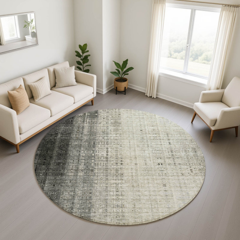 Premium Machine Washable Mayfield AMF2240 Striped Rug, Beige, 8' Round