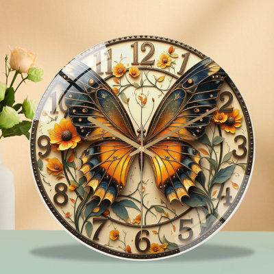 Horloge murale papillon avec motif floral et art rétro
