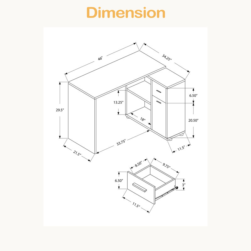 Bureau d'ordinateur, bureau personnel, coin, tiroirs de rangement, L 46 po, forme en L, travail, ordinateur portable