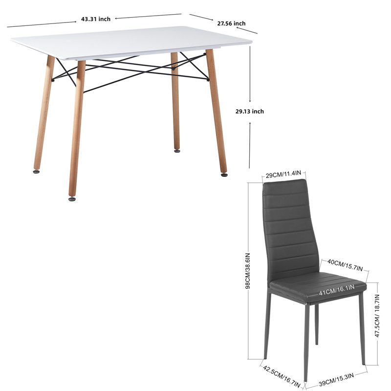 Ensemble de table de salle à manger 5 pièces, ensemble de table de salle à manger rectangulaire avec 4 chaises de cuisine (blanc)