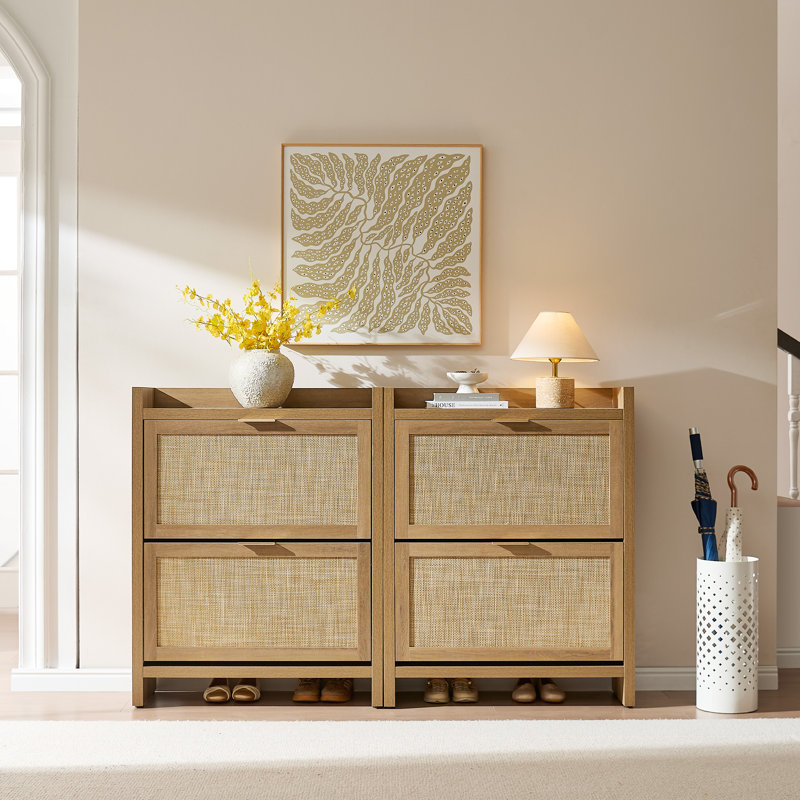 Bohemian Rattan Large Capacity Shoe Storage Cabinet, 1, Reclaimed Caramel Oak