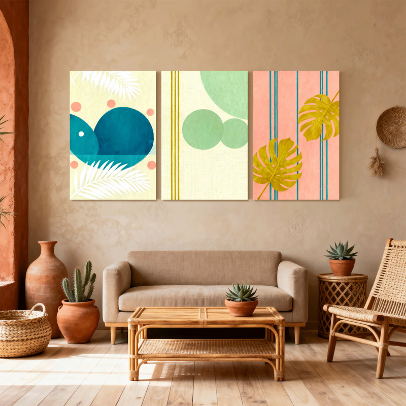«Contemporary Boho Tropical Leaves», ensemble de 3 reproductions d'art sur toile, H 18 po x l 36 po