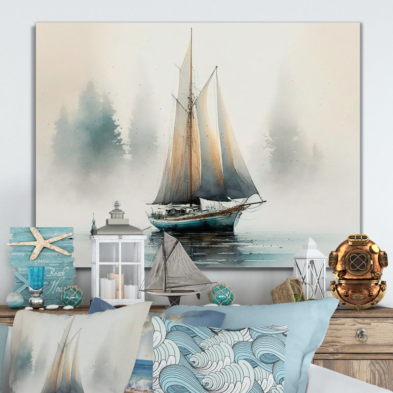 Voilier ancré - art sur toile de bateau côtier, 30" H x 40" W, Toile tendue