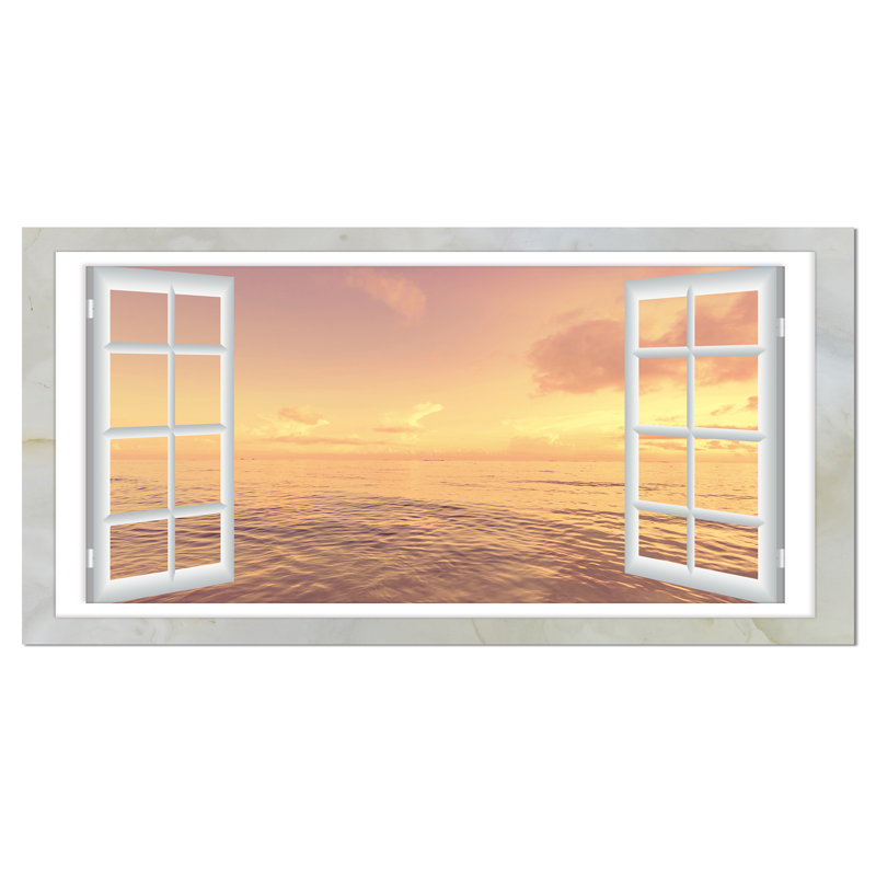 «Open Window to Brown Seashore», reproduction d'impression sur toile tendue, H 20 po x l 40 po x P 1po