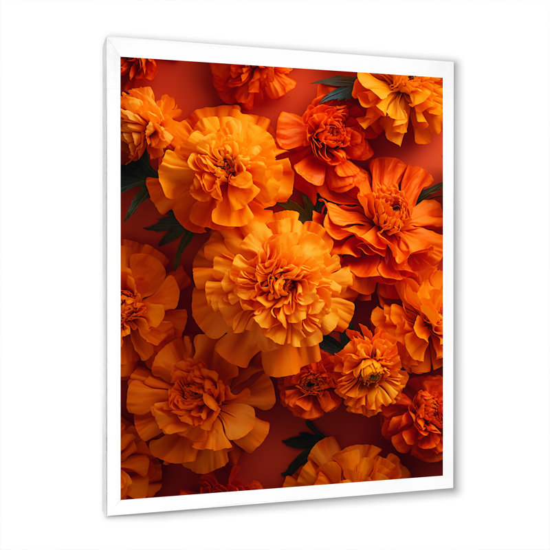 " Orange Marigolds Memory Unveiled ", White Single Picture Framed, 32" H x 16" W x 1" D