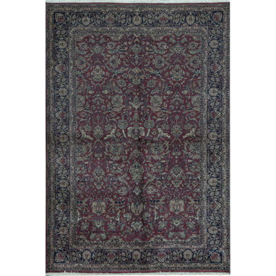 Wool Oriental Area Rug in Wine/Navy