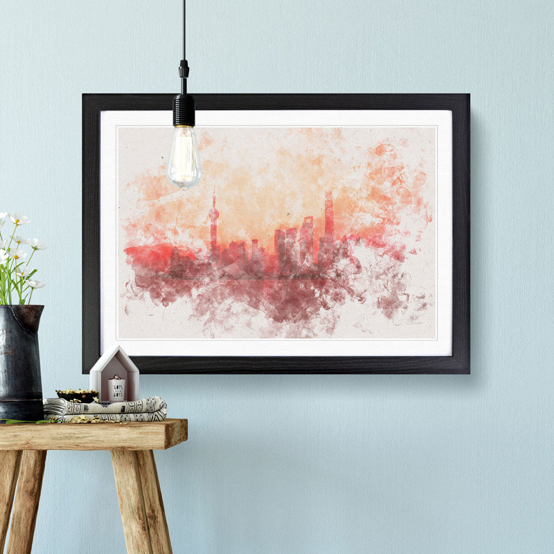 The Shanghai China Skyline - Picture Frame Painting Print, Black Framed, 62cm H x 87cm W x 2cm D