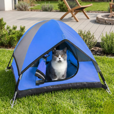 Cat Camping Tent for Indoor Cats & Small Dogs, Pet Tent, Mini Tent, Blue, 21x21x14"