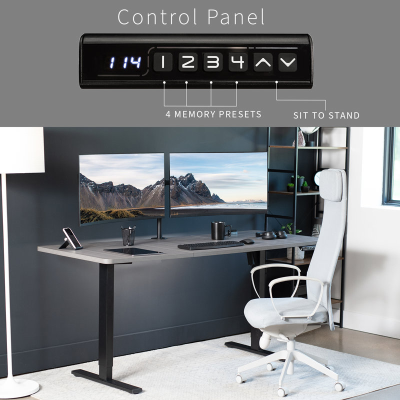 VIVO Single Motor Electric Desk with Push Button Memory Controller, 48.5" H x 71" W x 30" D, Dark Gray/Black