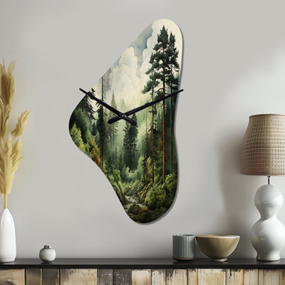 Pine Tree Forest - Boomerang Shape Green Wall Clock Sculpture
