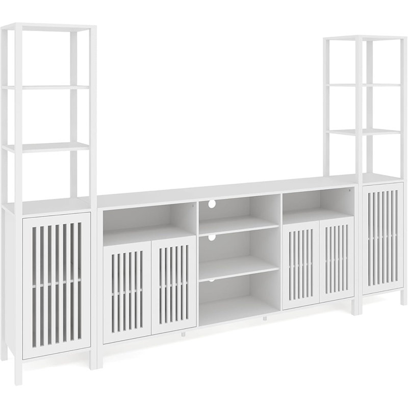 Meuble télé 70 po avec tablettes réglables, console multimédia avec armoire de rangement, ensemble de bibliothèque modulaire 3 pièces